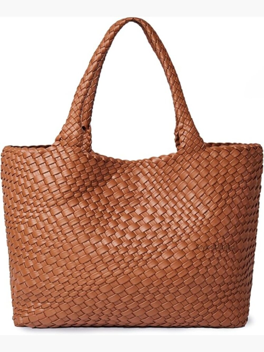 Woven Vegan Leather Tote Bag Large Capacity Shopper Shoulder Bag